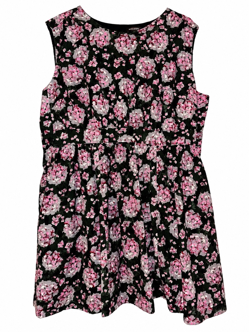 Emily and Fin 100% Cotton Floral Fit & Flare Dress Pockets Green Pink Cottage
